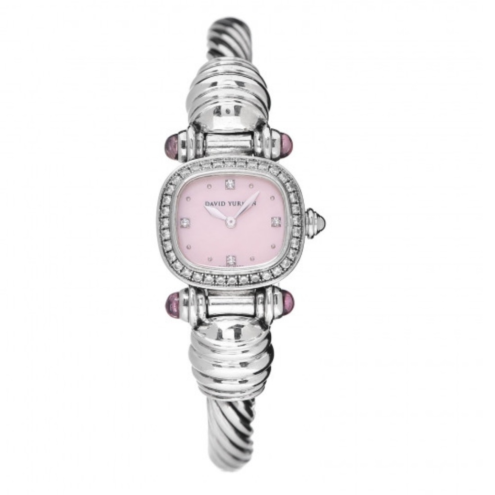 Vintage David Yurman Sterling Silver Pink Tourmaline and Diamond Wrist Watch.